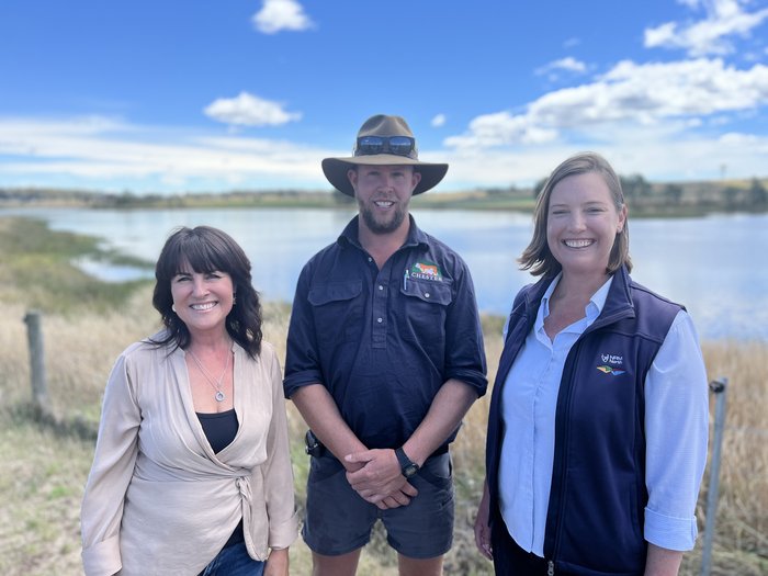 Minister for Primary Industries and Water Jo Palmer, landholder Sam Archer and NRM North CEO Dr Jo Fearman